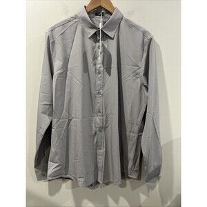 Gray Button Down Shirt Men's‎ Medium  Lightweight Textured Coofandy